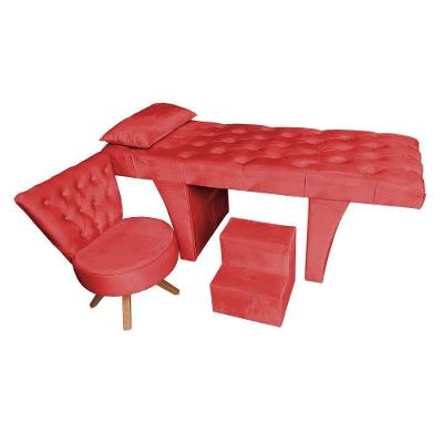 Kit Maca Reta Capitonê 0,60m Sophia Com Mocho Base Madeira E Escada Veludo - Pallazio Cor Vermelho