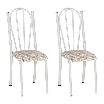 Kit 2 Cadeiras De Cozinha Alasca Estampado Rattan Pés De Ferro Branco - Pallazio