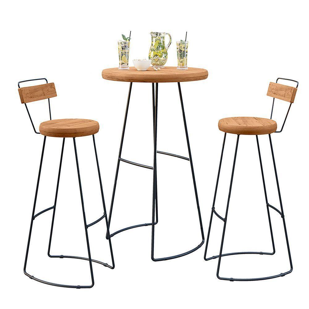 Kit Mesa Bistrô Redonda E 2 Banquetas Alta Astra Com Encosto Base Metálica - Pallazio - 1