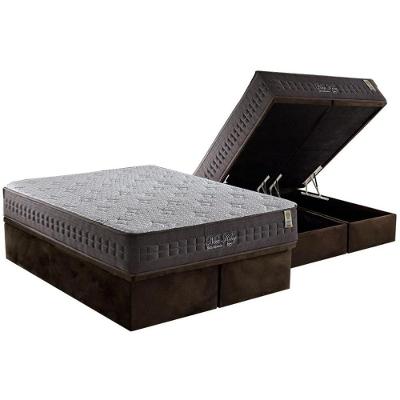 Cama Box Baú Queen: Colchão Molas Ensacadas New King + Base Suede Brown(158X198)