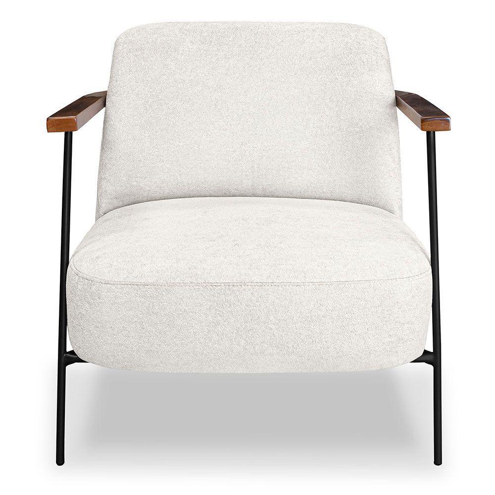 Kit 2 Poltronas Decorativa Celeste Linho Bouclê Base De Ferro Preto - Pallazio Cor Bege Pérola - 2