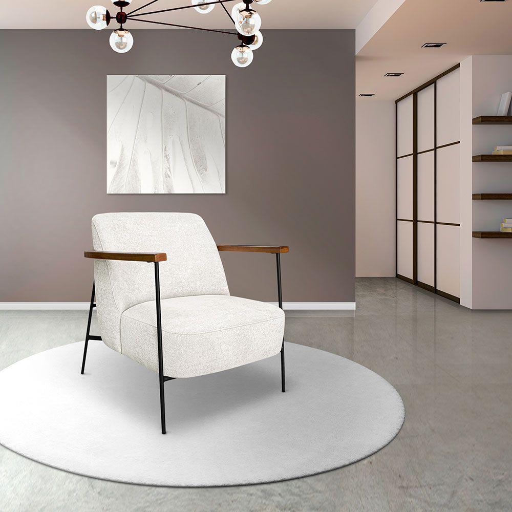 Kit 2 Poltronas Decorativa Celeste Linho Bouclê Base De Ferro Preto - Pallazio Cor Bege Pérola - 8