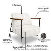 Kit 2 Poltronas Decorativa Celeste Linho Bouclê Base De Ferro Preto - Pallazio Cor Bege Pérola - 7