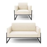 Sofá Namoradeira Com Poltrona Base Industrial Alta Preto Marisa Veludo D03 - D\'rossi Cor Bege - 1