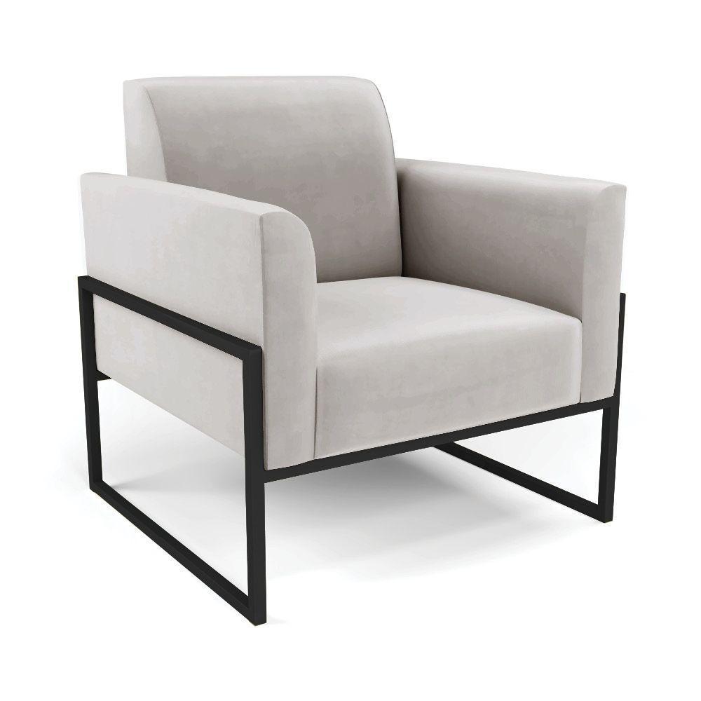 Sofá Namoradeira Com 2 Poltronas Base Industrial Alta Preto Marisa Veludo D03 - D\'rossi Cor Cinza - 8