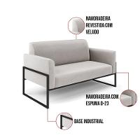 Sofá Namoradeira Com 2 Poltronas Base Industrial Alta Preto Marisa Veludo D03 - D\'rossi Cor Cinza - 2