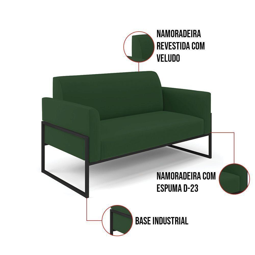 Sofá Namoradeira Com Poltrona Base Industrial Alta Preto Marisa Veludo D03 - D\'rossi Cor Verde - 4