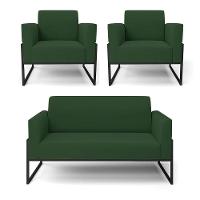 Sofá Namoradeira Com 2 Poltronas Base Industrial Alta Preto Marisa Veludo D03 - D\'rossi Cor Verde - 1