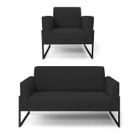 Sofá Namoradeira Com Poltrona Base Industrial Alta Preto Marisa Veludo D03 - D\'rossi Cor Preto - 1