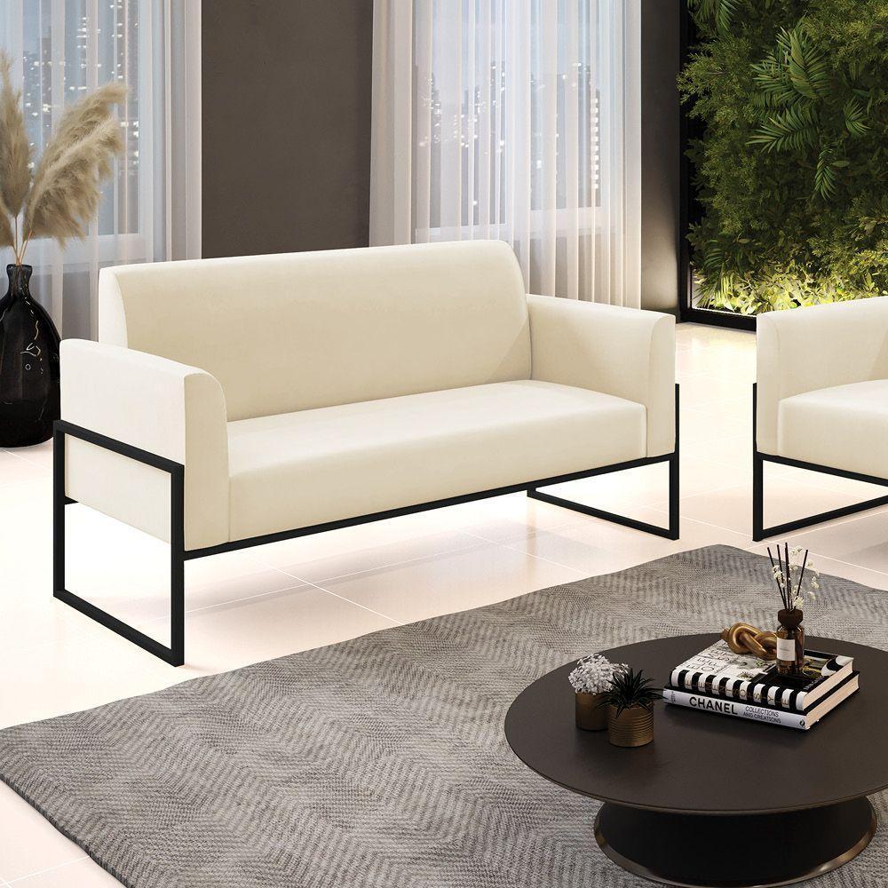 Sofá Namoradeira Base Industrial Alta Preto Marisa Veludo D03 - D\'rossi Cor Bege - 4