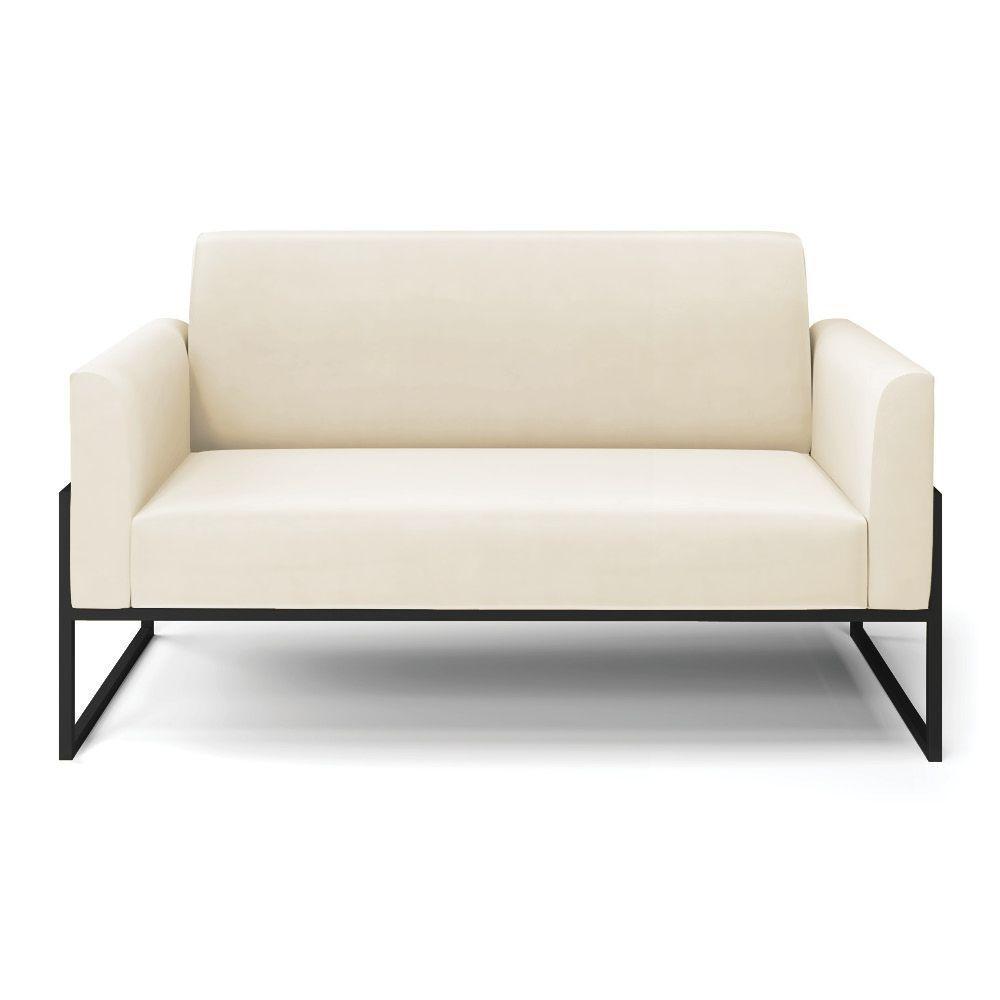 Sofá Namoradeira Base Industrial Alta Preto Marisa Veludo D03 - D\'rossi Cor Bege - 5