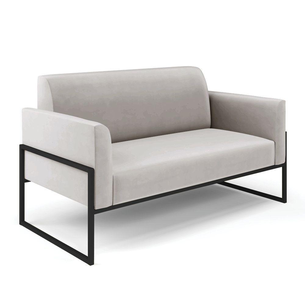 Sofá Namoradeira Com Poltrona Base Industrial Alta Preto Marisa Veludo Cinza D03 - D\'rossi - 6