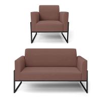 Sofá Namoradeira Com Poltrona Base Industrial Alta Preto Marisa Veludo D03 - D\'rossi Cor Rose - 1