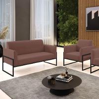 Sofá Namoradeira Com Poltrona Base Industrial Alta Preto Marisa Veludo D03 - D\'rossi Cor Rose - 7