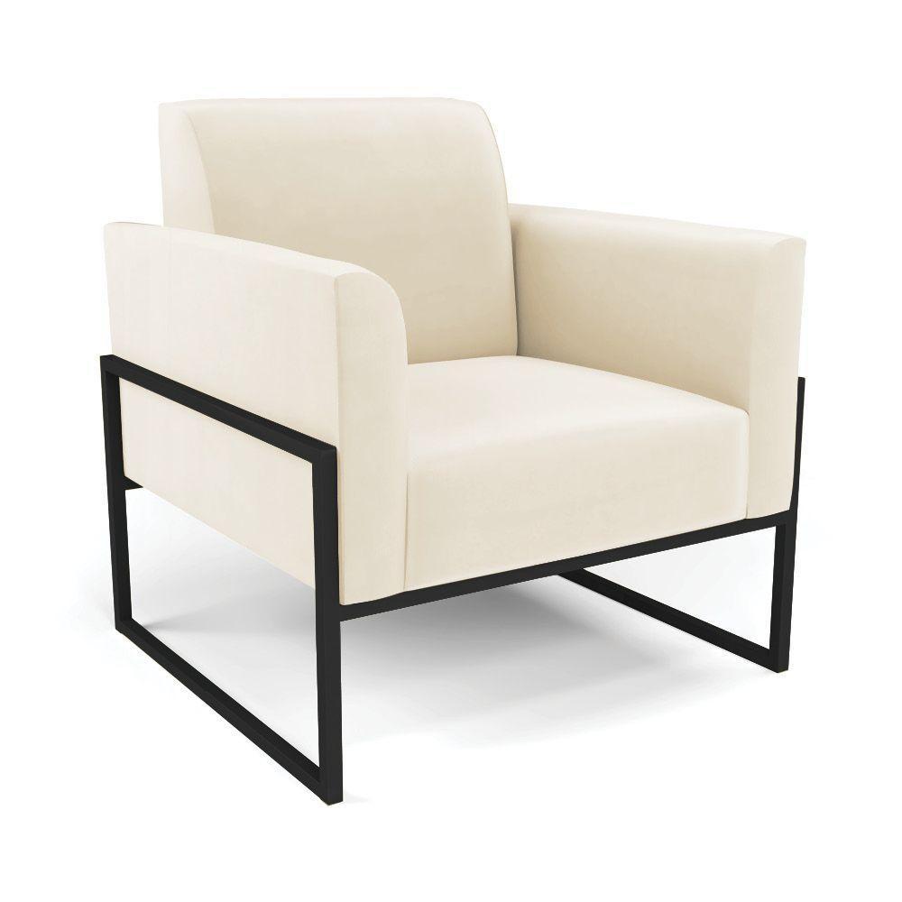 Sofá Namoradeira Com 2 Poltronas Base Industrial Alta Preto Marisa Veludo D03 - D\'rossi Cor Bege - 6