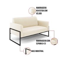 Sofá Namoradeira Com 2 Poltronas Base Industrial Alta Preto Marisa Veludo D03 - D\'rossi Cor Bege - 7
