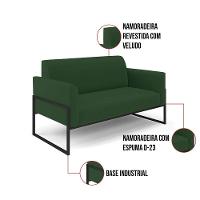 Sofá Namoradeira Com 2 Poltronas Base Industrial Alta Preto Marisa Veludo Verde D03 - D\'rossi - 3