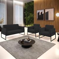 Sofá Namoradeira Com 2 Poltronas Base Industrial Alta Preto Marisa Veludo D03 - D\'rossi Cor Preto - 2