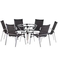 6 Cadeiras Emily E Mesa Adaptada Em Alumínio área, Piscina Trama Original Capuccino - 1