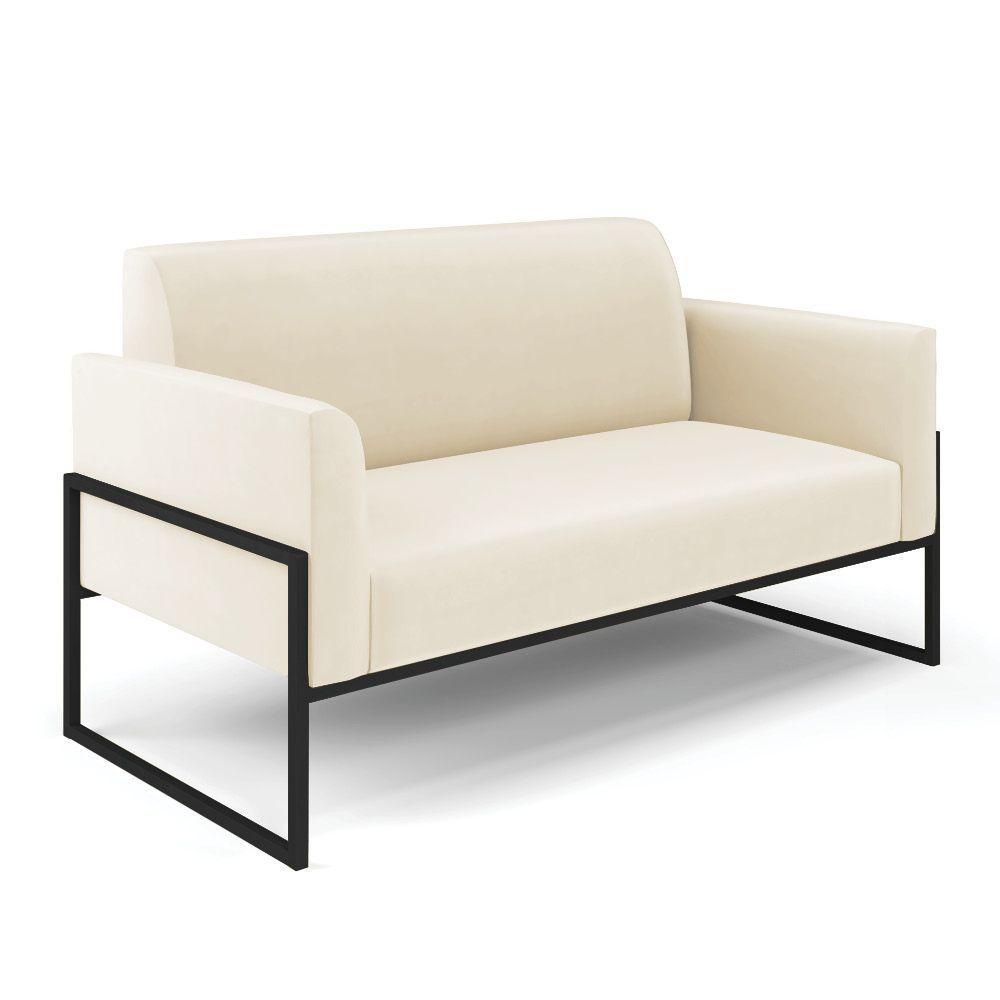 Sofá Namoradeira Com Poltrona Base Industrial Alta Preto Marisa Veludo Bege D03 - D\'rossi - 8