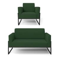 Sofá Namoradeira Com Poltrona Base Industrial Alta Preto Marisa Veludo Verde D03 - D\'rossi - 1