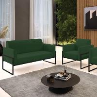 Sofá Namoradeira Com Poltrona Base Industrial Alta Preto Marisa Veludo Verde D03 - D\'rossi - 2
