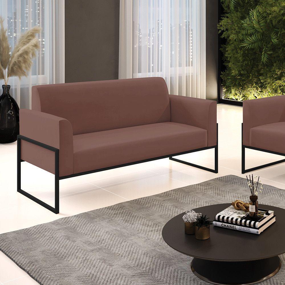 Sofá Namoradeira Base Industrial Alta Preto Marisa Veludo Rosê D03 - D\'rossi - 4