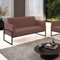 Sofá Namoradeira Base Industrial Alta Preto Marisa Veludo Rosê D03 - D\'rossi