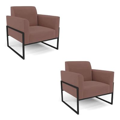Kit 2 Poltronas Base Industrial Alta Preto Marisa Veludo D03 - D\'rossi Cor Rose