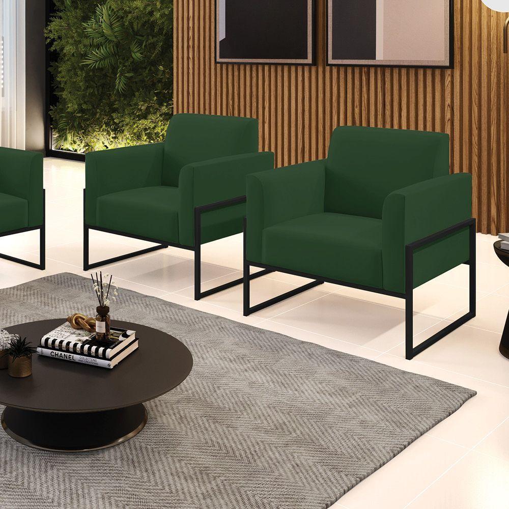 Kit 2 Poltronas Base Industrial Alta Preto Marisa Veludo D03 - D\'rossi Cor Verde - 2