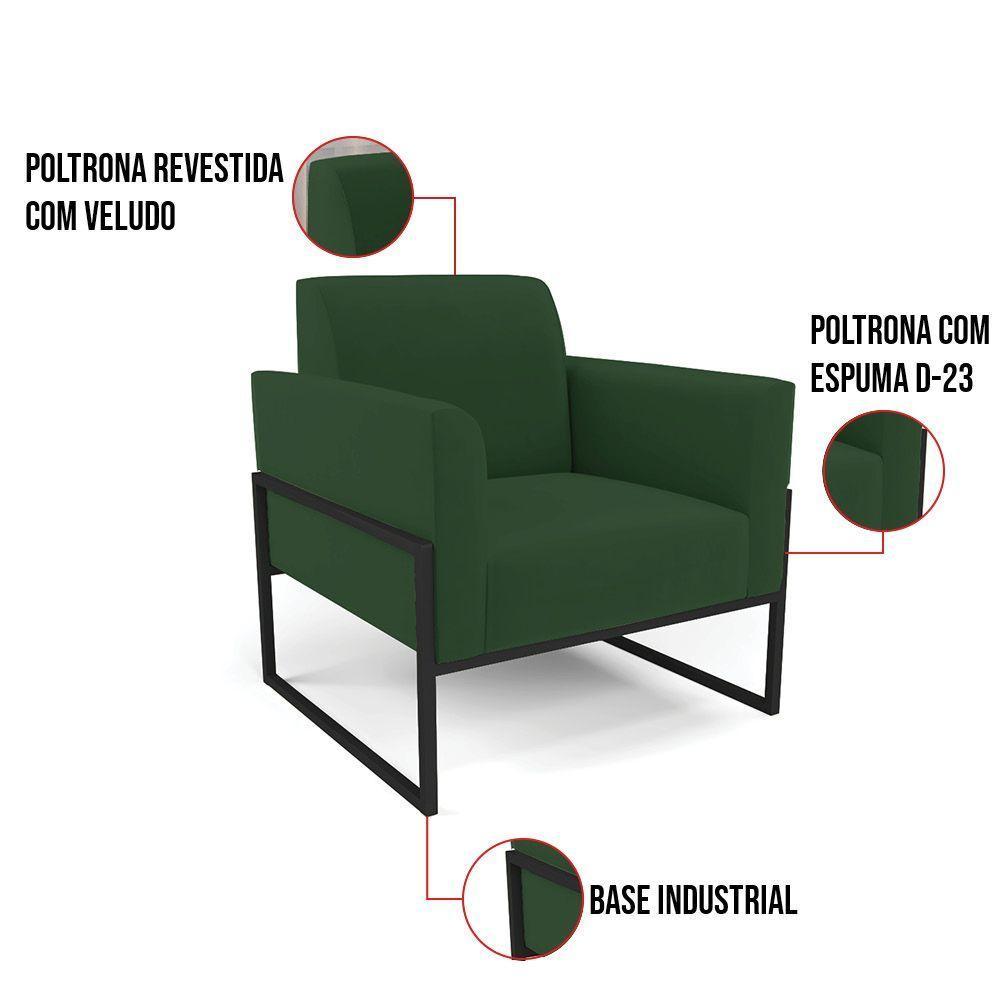 Kit 2 Poltronas Base Industrial Alta Preto Marisa Veludo D03 - D\'rossi Cor Verde - 3