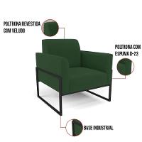 Kit 2 Poltronas Base Industrial Alta Preto Marisa Veludo D03 - D\'rossi Cor Verde - 3