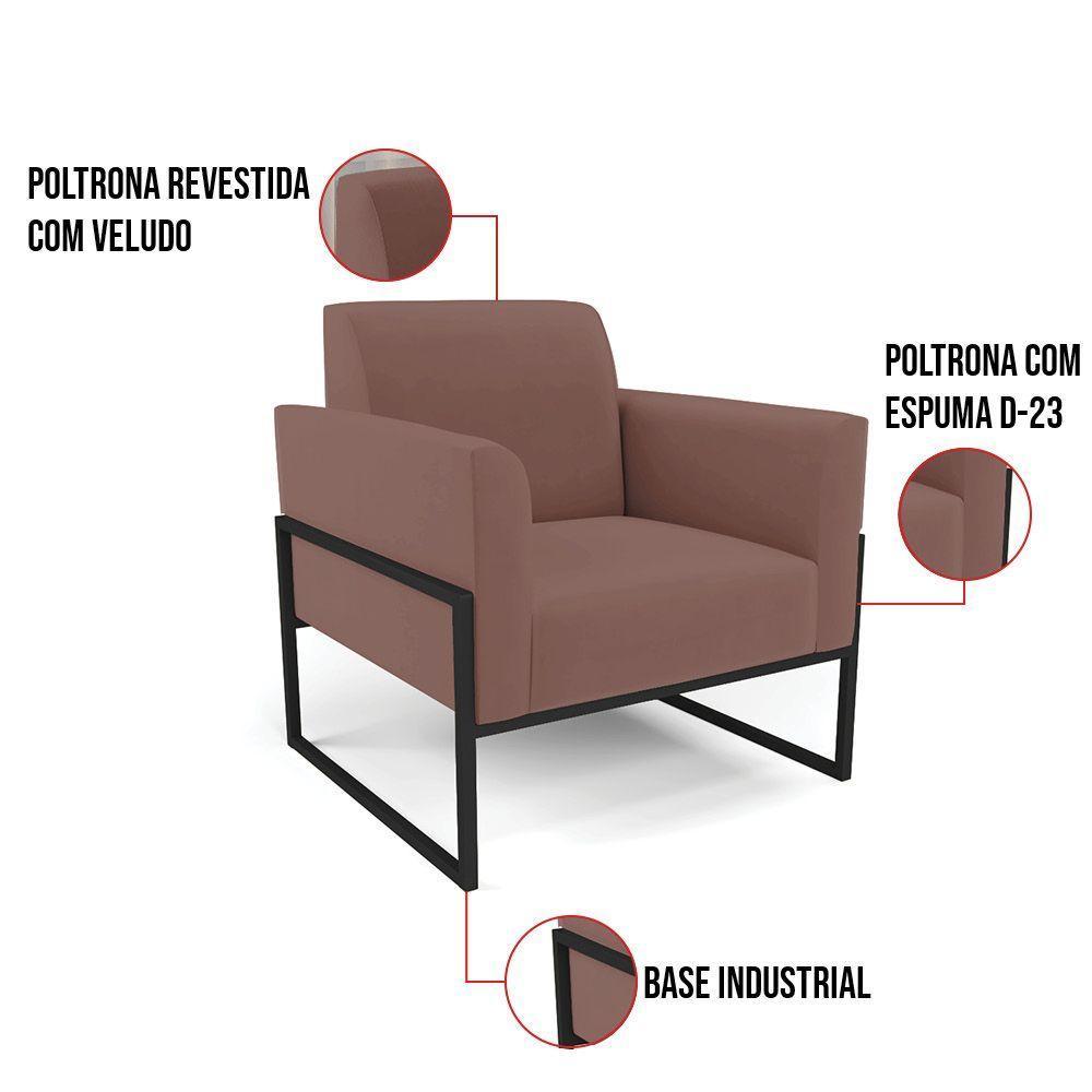 Kit 2 Poltronas Base Industrial Alta Preto Marisa Veludo Rosê D03 - D\'rossi - 3