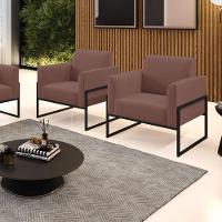 Kit 2 Poltronas Base Industrial Alta Preto Marisa Veludo Rosê D03 - D\'rossi - 2