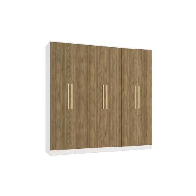 Guarda Roupa Casal N538 Adapt 6 Portas de Bater 4 Gavetas Branco-Nogueira