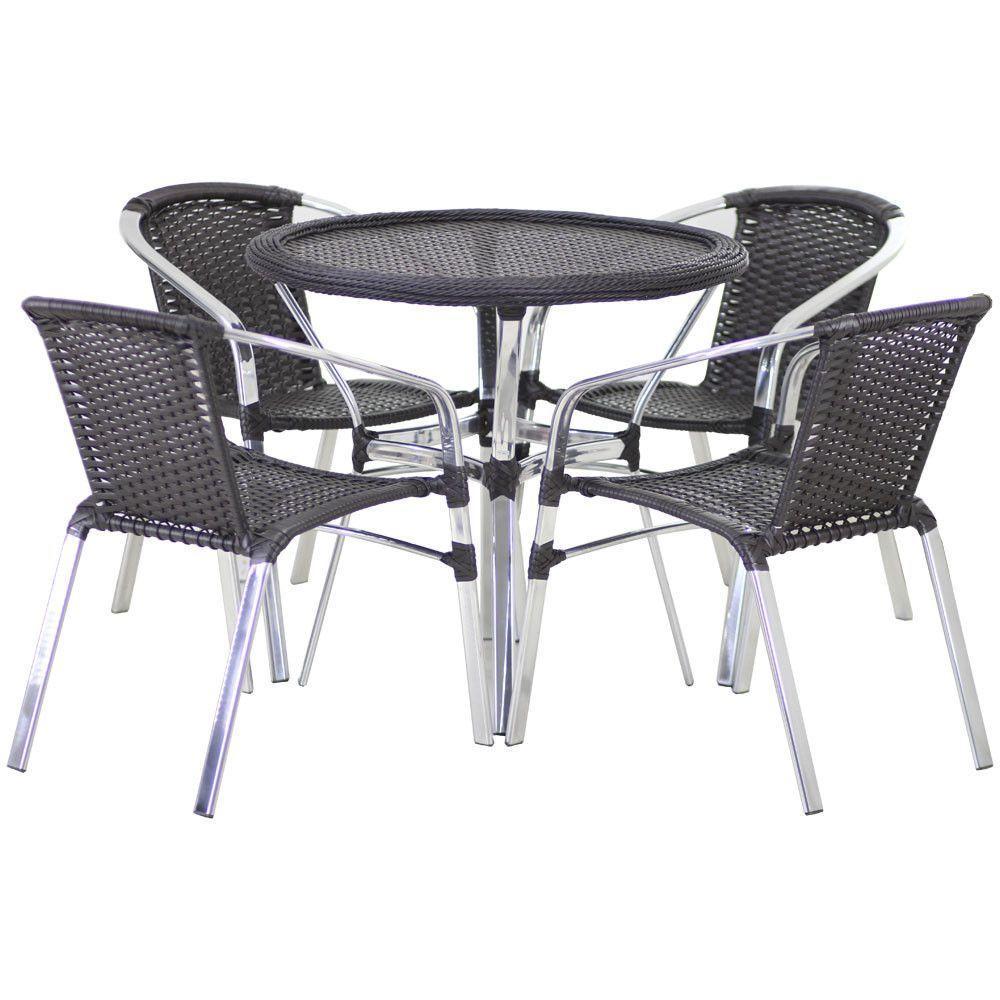 Conjunto 4 Cadeiras Floripa E Mesa Com Tampo Tramado Em Alumínio Piscina, área, Jardim Preto - 1