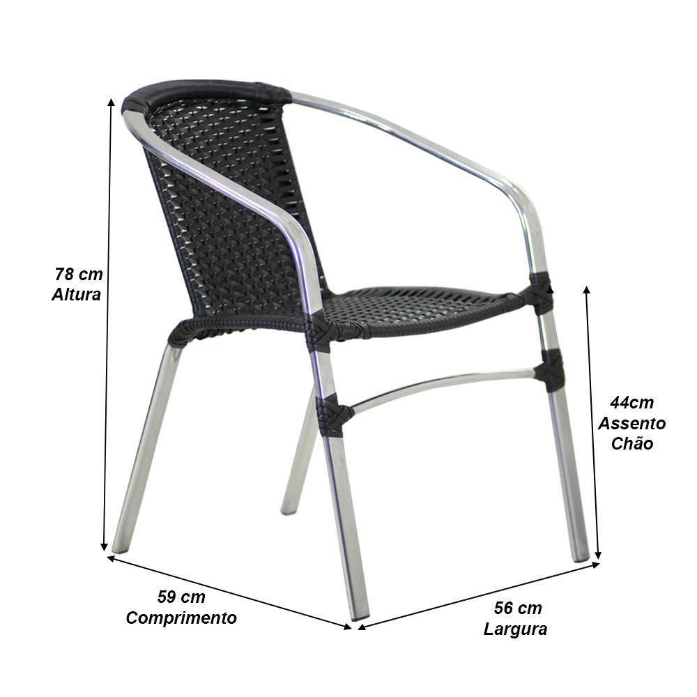 Conjunto 4 Cadeiras Floripa E Mesa Com Tampo Tramado Em Alumínio Piscina, área, Jardim Preto - 6