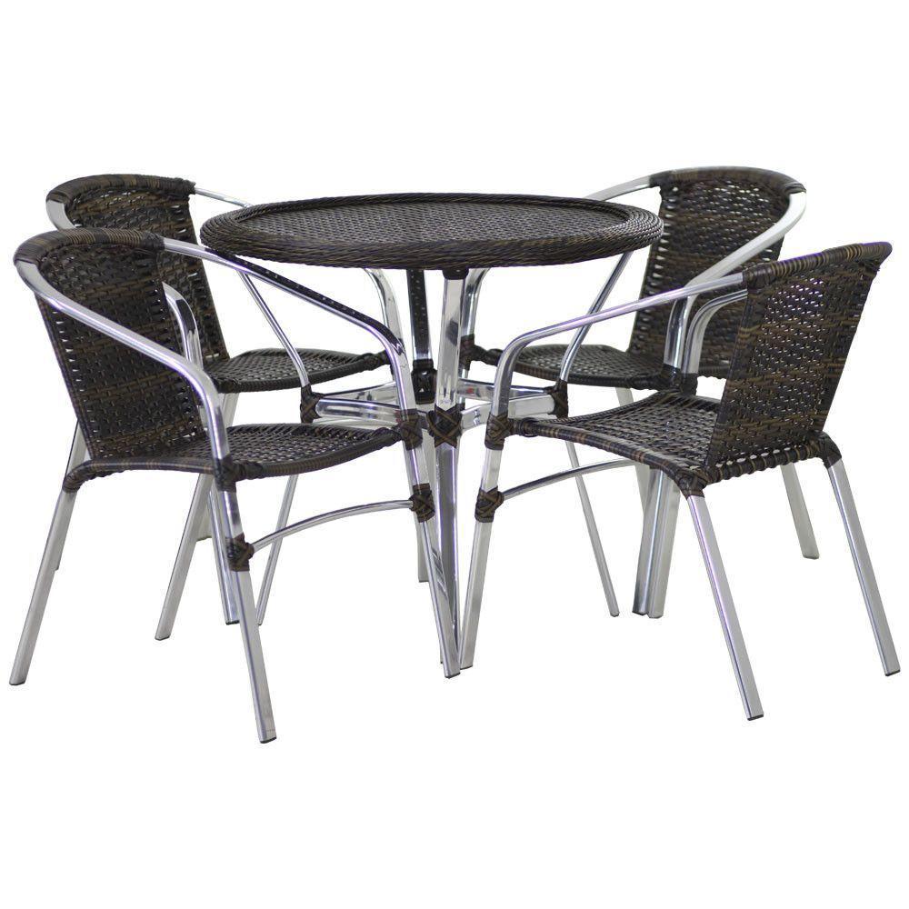 Jogo 4 Cadeiras Floripa E Mesa Com Tampo Tramado Em Alumínio Piscina, área, Jardim Pedra Ferro - 5