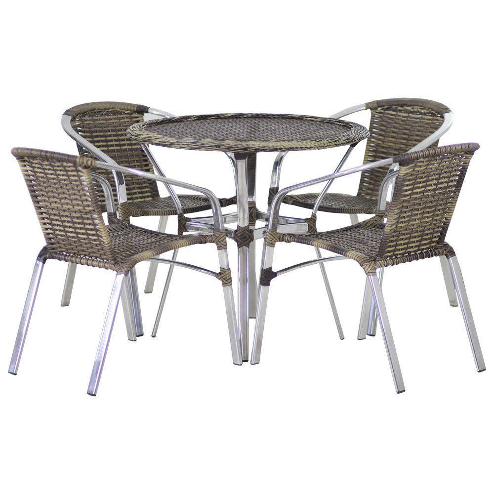 Conjunto 4 Cadeiras Floripa E Mesa Com Tampo Tramado Em Alumínio Piscina, área, Jardim Capuccino - 1