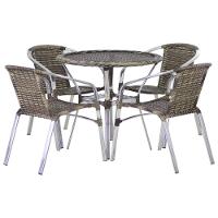 Conjunto 4 Cadeiras Floripa E Mesa Com Tampo Tramado Em Alumínio Piscina, área, Jardim Capuccino - 1