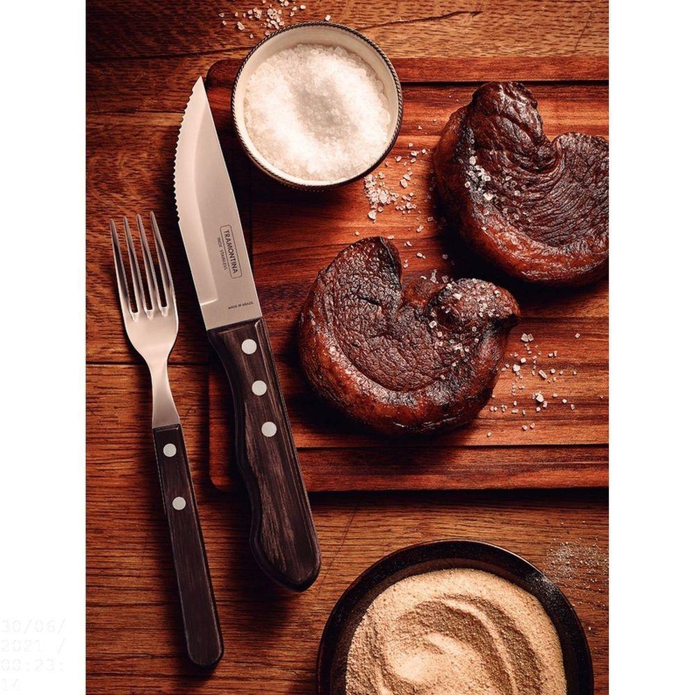 Jogo De Talheres Jumbo Para Churrasco Tramontina Em Aço Inox Com Cabo Castanho Polywood 4 Peças Tramontina - 3