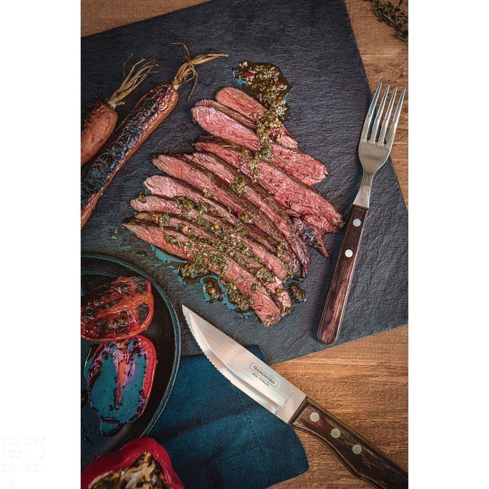 Jogo De Talheres Jumbo Para Churrasco Tramontina Em Aço Inox Com Cabo Castanho Polywood 4 Peças Tramontina - 4