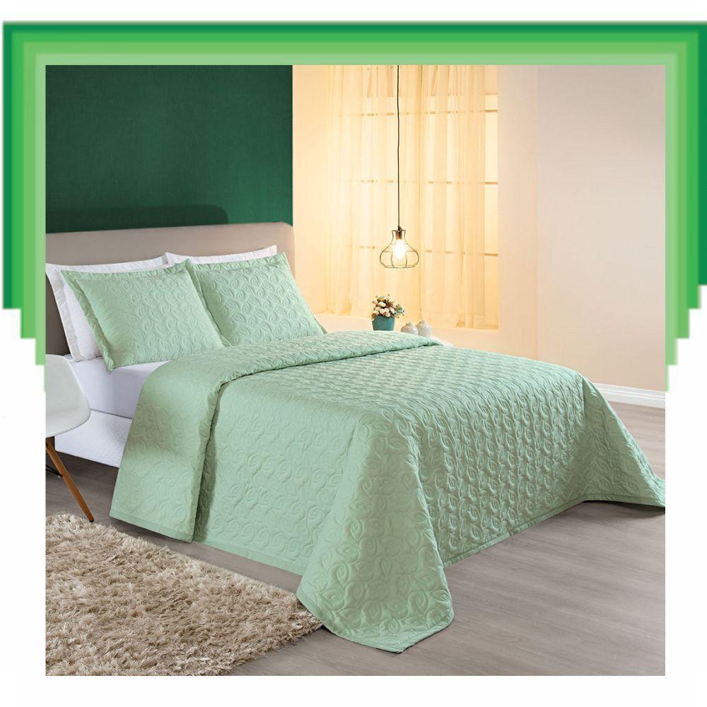 Colcha Cobre Leito Valença Queen 3 Peças Dupla Face - Verde - 1