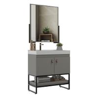 Gabinete Banheiro 79cm Com Cuba E Espelheira Multimóveis Cr10108 Cimento Cimento - 1