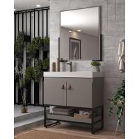 Gabinete Banheiro 79cm Com Cuba E Espelheira Multimóveis Cr10108 Cimento Cimento - 2