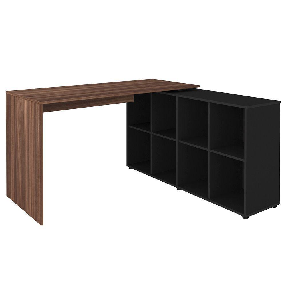 Mesa Escrivaninha Em L 140x130cm 8 Nichos Eron A06 Ipê/preto - Mpozenato - 1