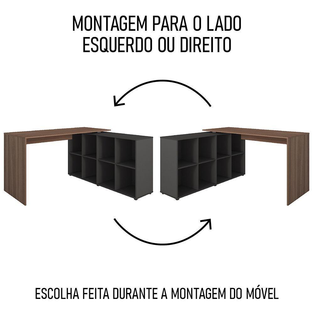 Mesa Escrivaninha Em L 140x130cm 8 Nichos Eron A06 Ipê/preto - Mpozenato - 5