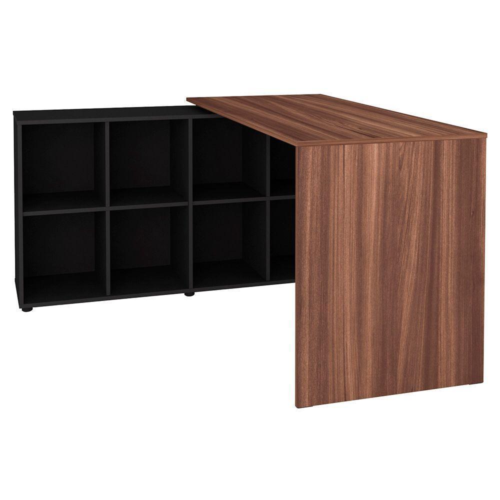 Mesa Escrivaninha Em L 140x130cm 8 Nichos Eron A06 Ipê/preto - Mpozenato - 7