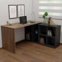 Mesa Escrivaninha Em L 140x130cm 8 Nichos Eron A06 Ipê/preto - Mpozenato