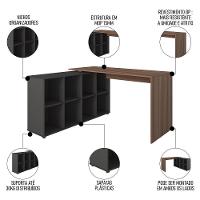 Mesa Escrivaninha Em L 140x130cm 8 Nichos Eron A06 Ipê/preto - Mpozenato - 9